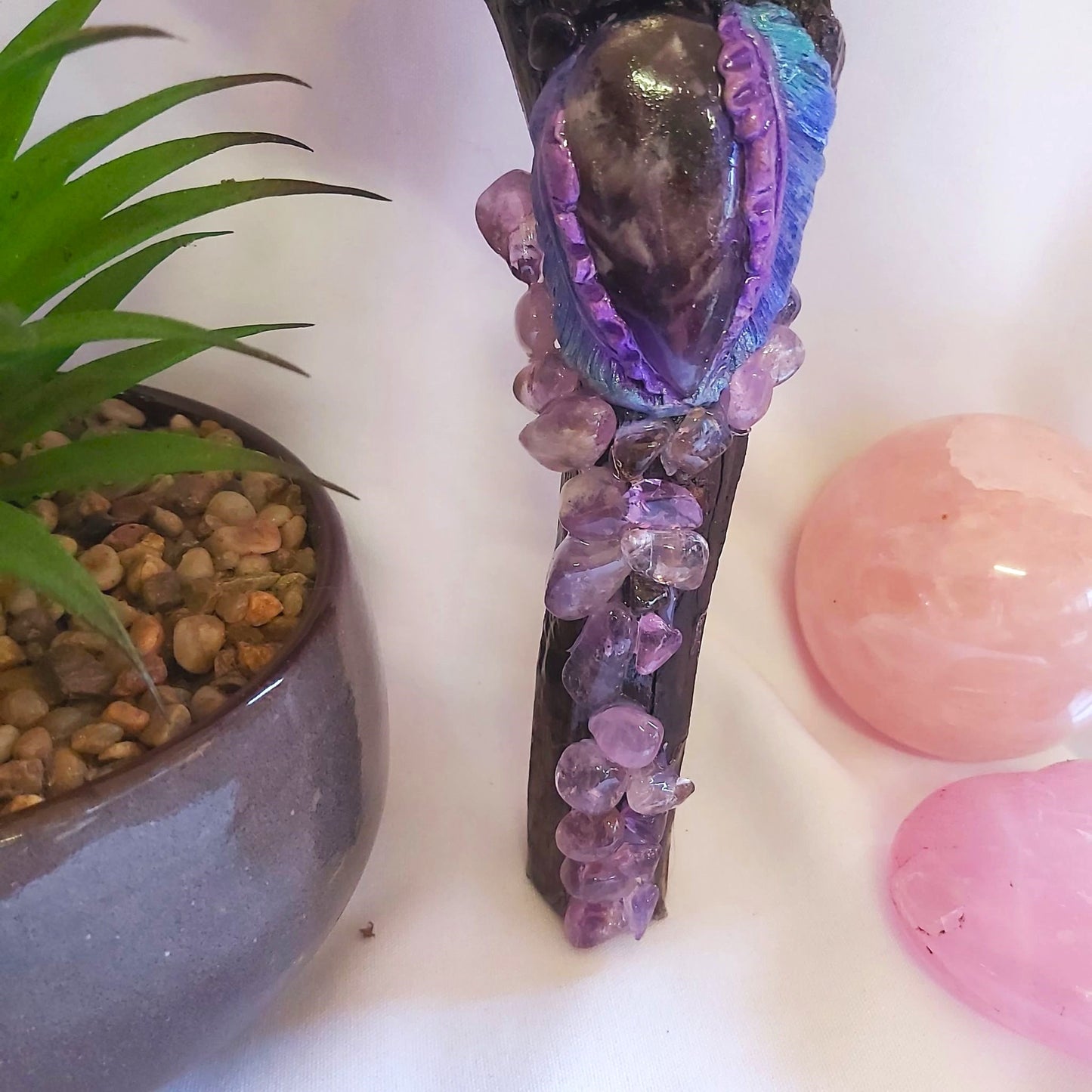 Handmade Possina Amethyst Gemstone Crystal Healing Wand (#188)
