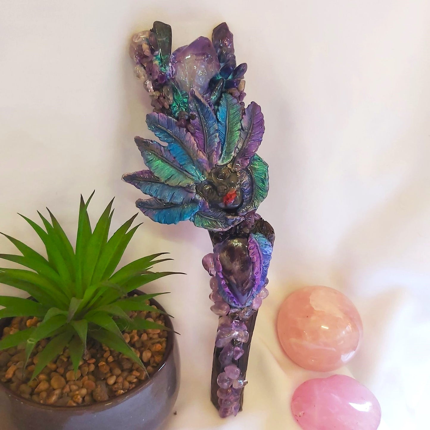 Handmade Possina Amethyst Gemstone Crystal Healing Wand (#188)