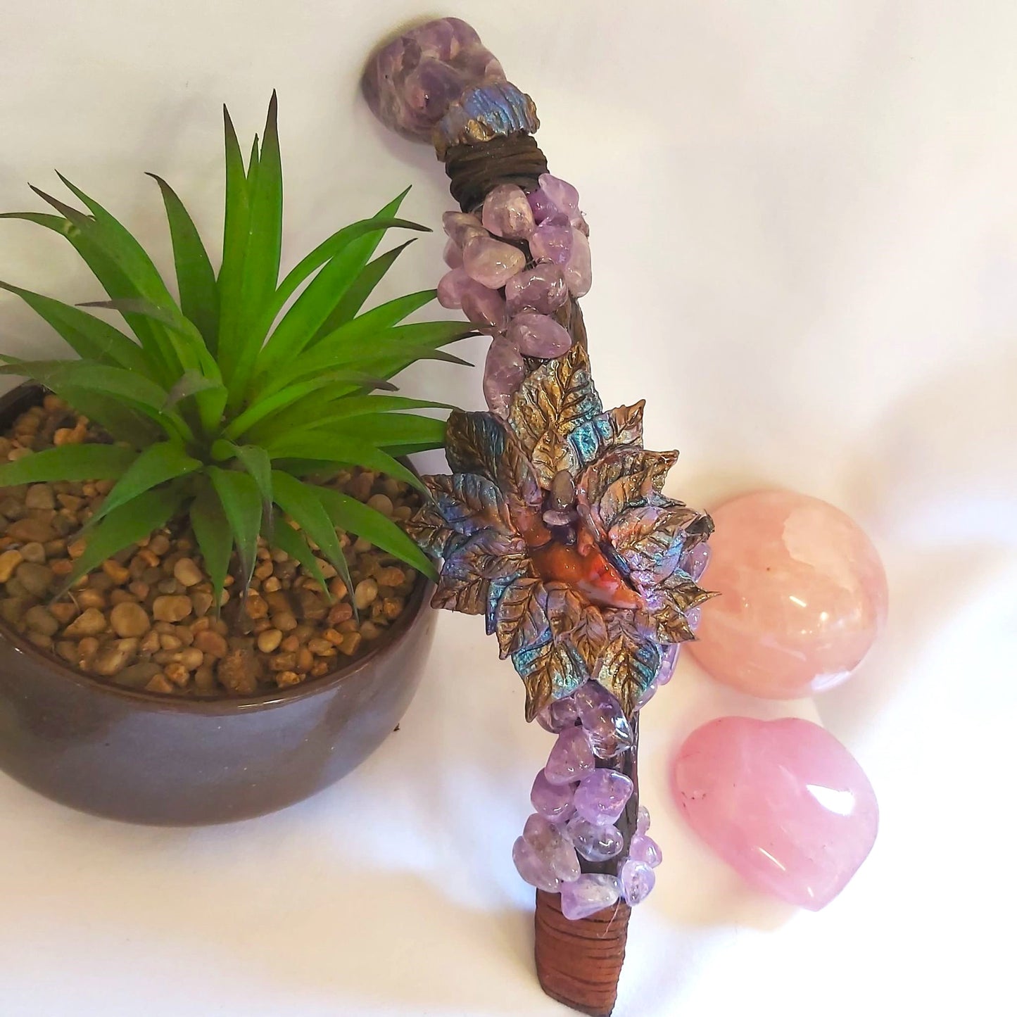 Handmade Jahany Amethyst Gemstone Crystal Healing Wand (#190)