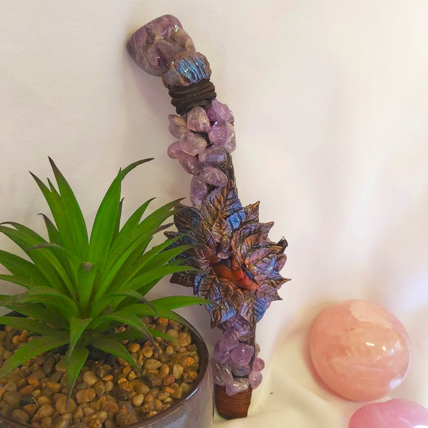 Handmade Jahany Amethyst Gemstone Crystal Healing Wand (#190)