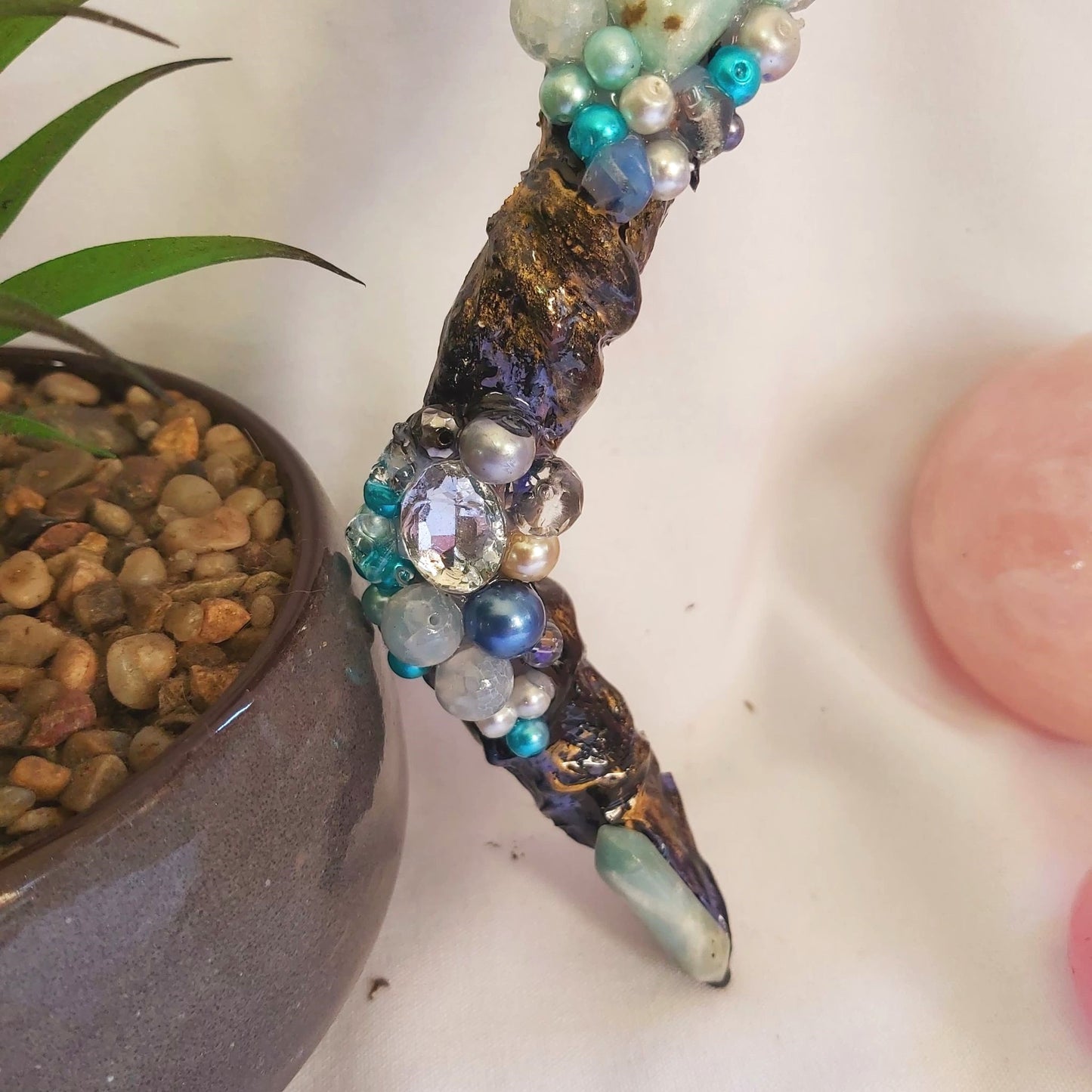 Clear Quartz & Caribbean Calcite Gemstone Crystal Healing Wand (#195)