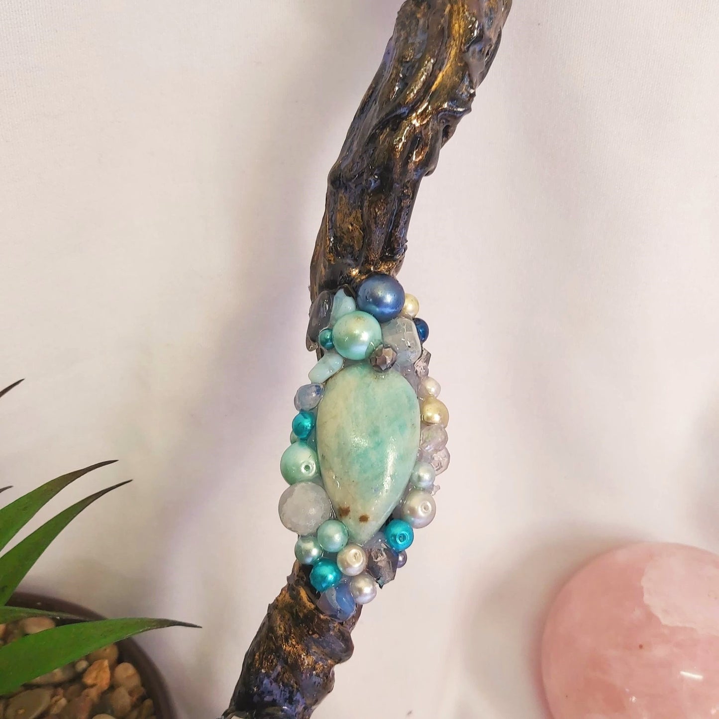 Clear Quartz & Caribbean Calcite Gemstone Crystal Healing Wand (#195)
