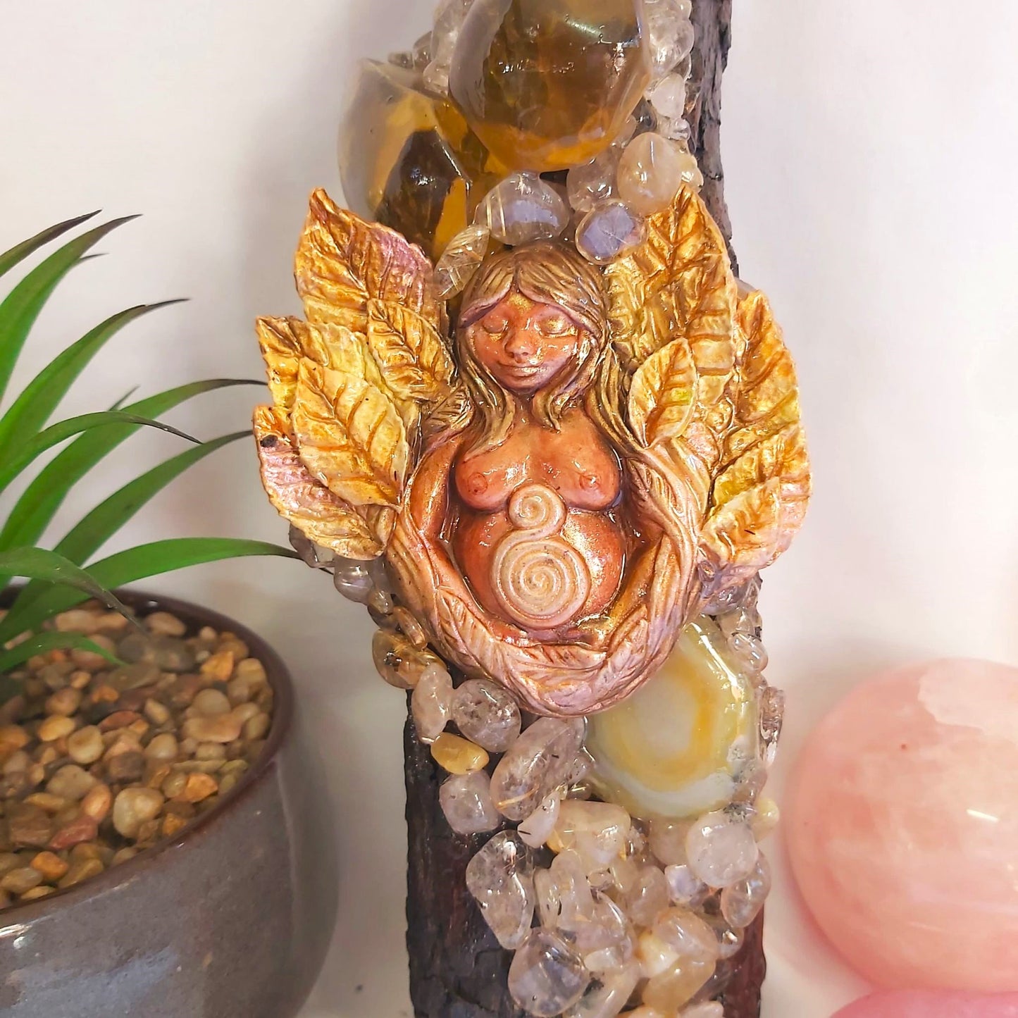 Handmade Lemoka Citrine & Tiger Eye Gemstone Crystal Healing Wand (#199)