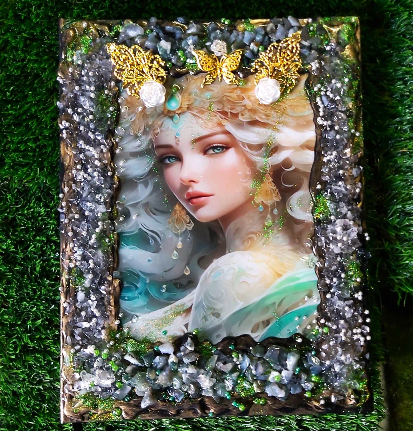 A4 Handmade Crystal Journal Diary Notebook with Moss Agate