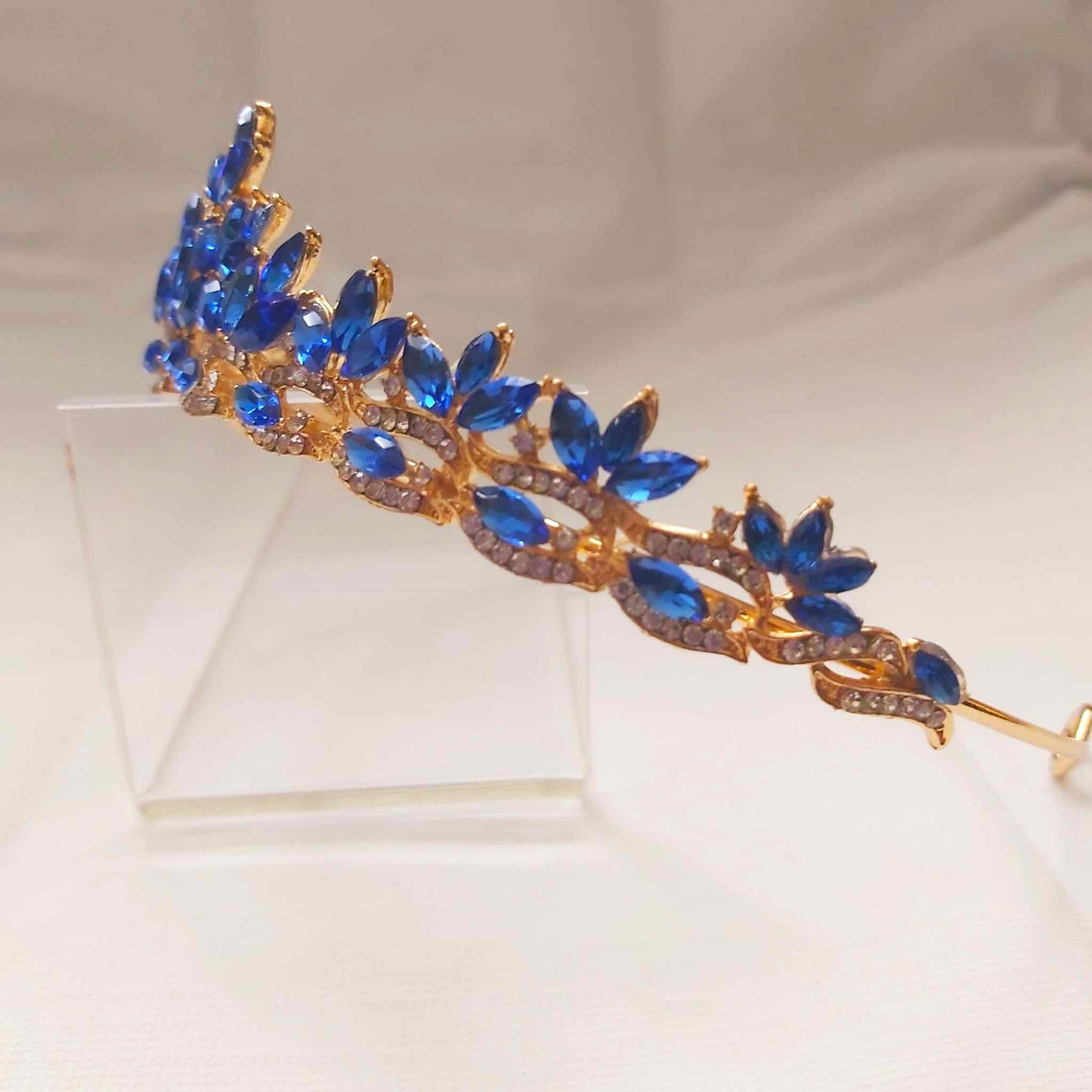 Blue Rhinestones Crown Tiara Baroque Handmade (CR21)