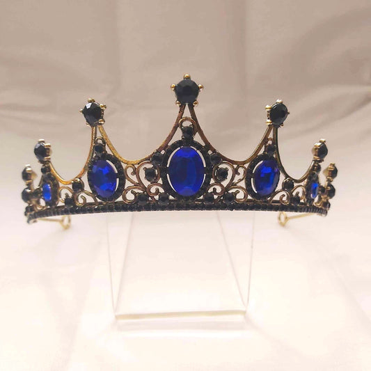 Blue Rhinestones Crown Tiara Baroque (CR22)