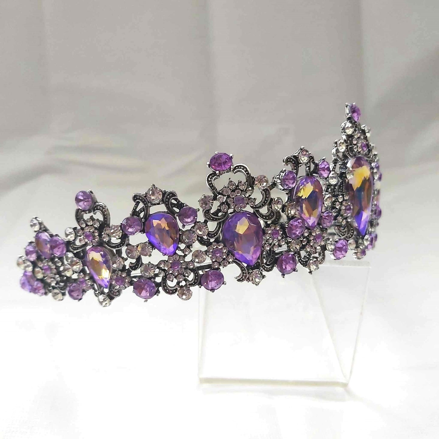 Purple Rhinestones Crown Tiara Baroque (CR23)