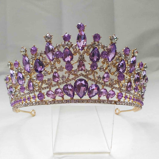Purple Rhinestones Crown Tiara Baroque (CR25)