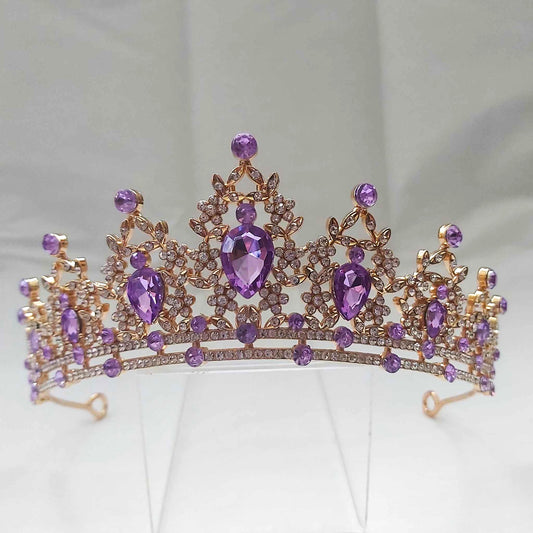 Purple Rhinestones Crown Tiara Baroque (CR26)