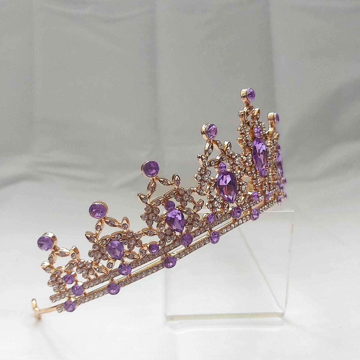 Purple Rhinestones Crown Tiara Baroque (CR26)