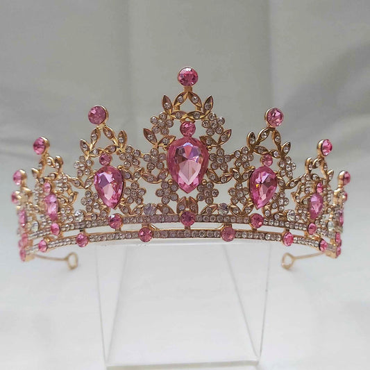 Pink Rhinestones Crown Tiara Baroque (CR27)