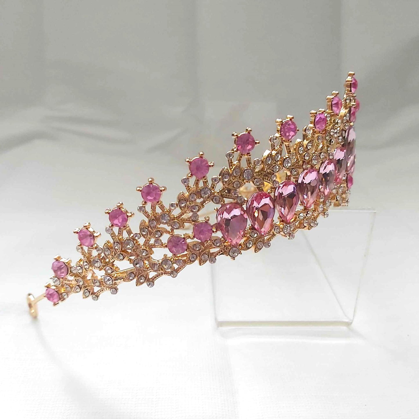 Pink Rhinestones Crown Tiara Baroque (CR29)