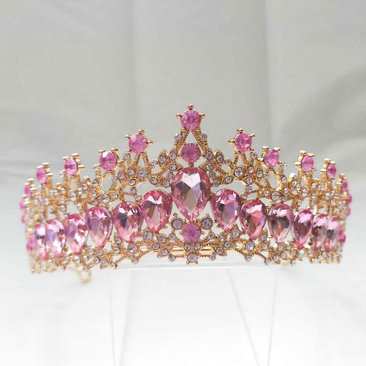 Pink Rhinestones Crown Tiara Baroque (CR29)