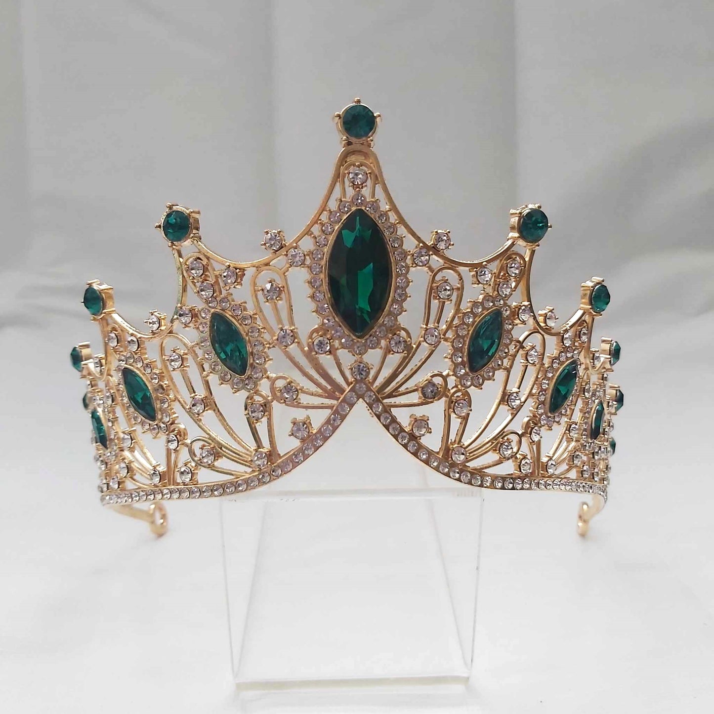 Green Rhinestones Crown Tiara Baroque (CR31)