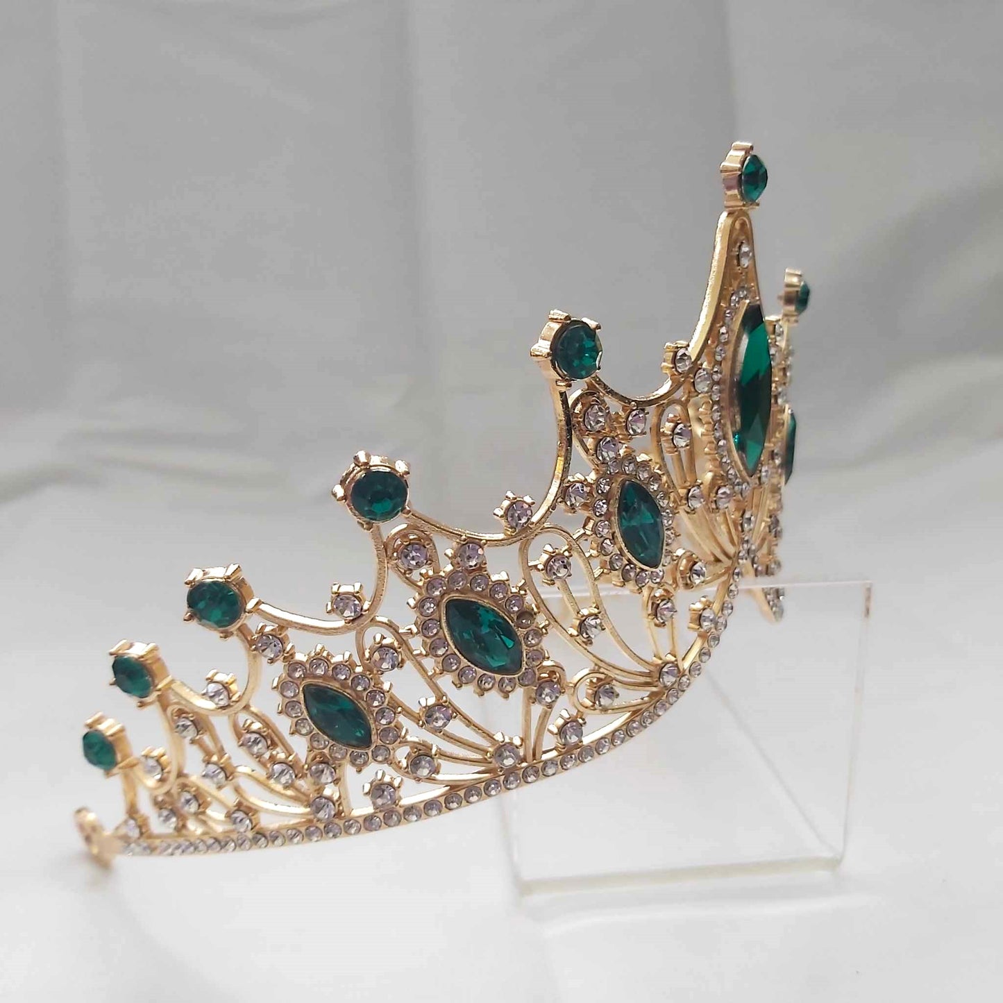 Green Rhinestones Crown Tiara Baroque (CR31)