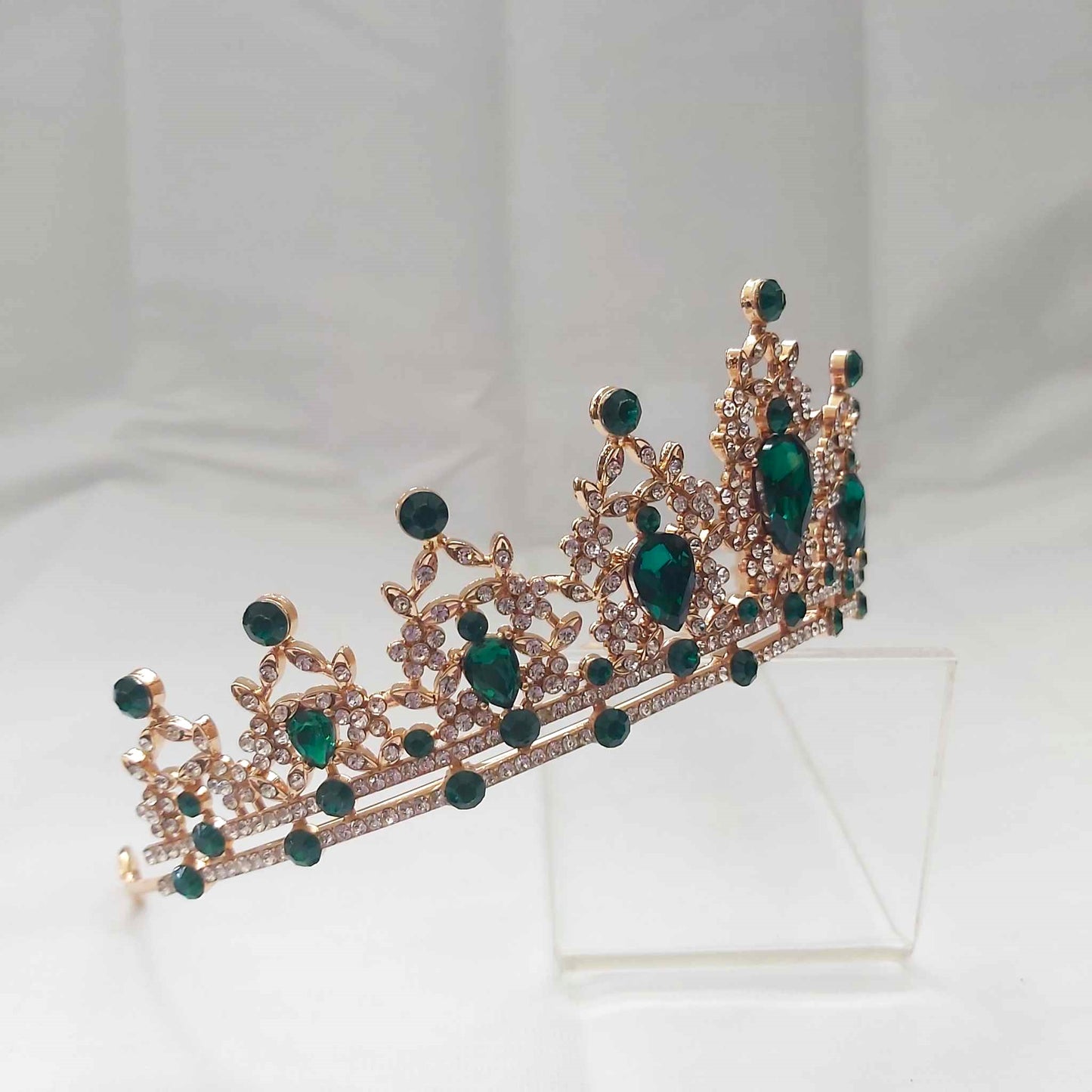 Green Rhinestones Crown Tiara Baroque(CR32)