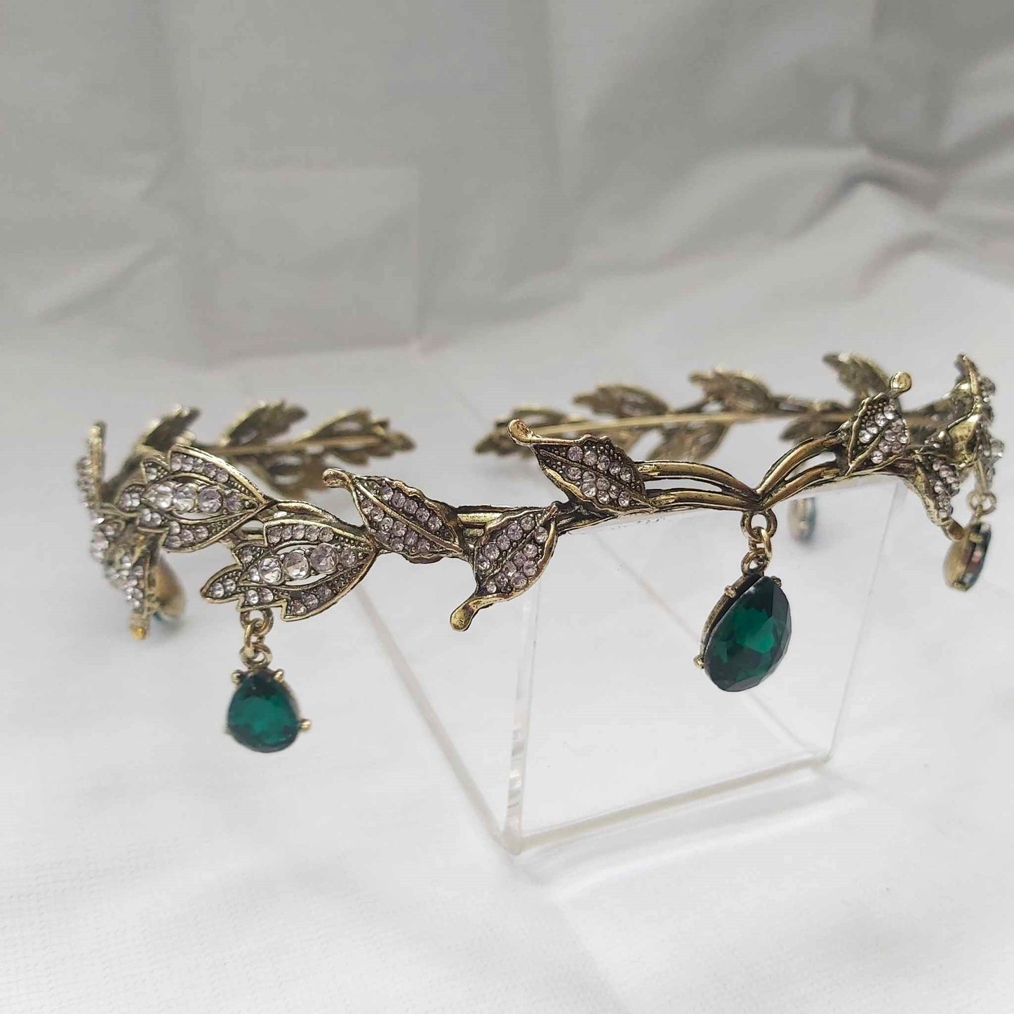 Green Rhinestones Crown Tiara Baroque Handmade (CR33)