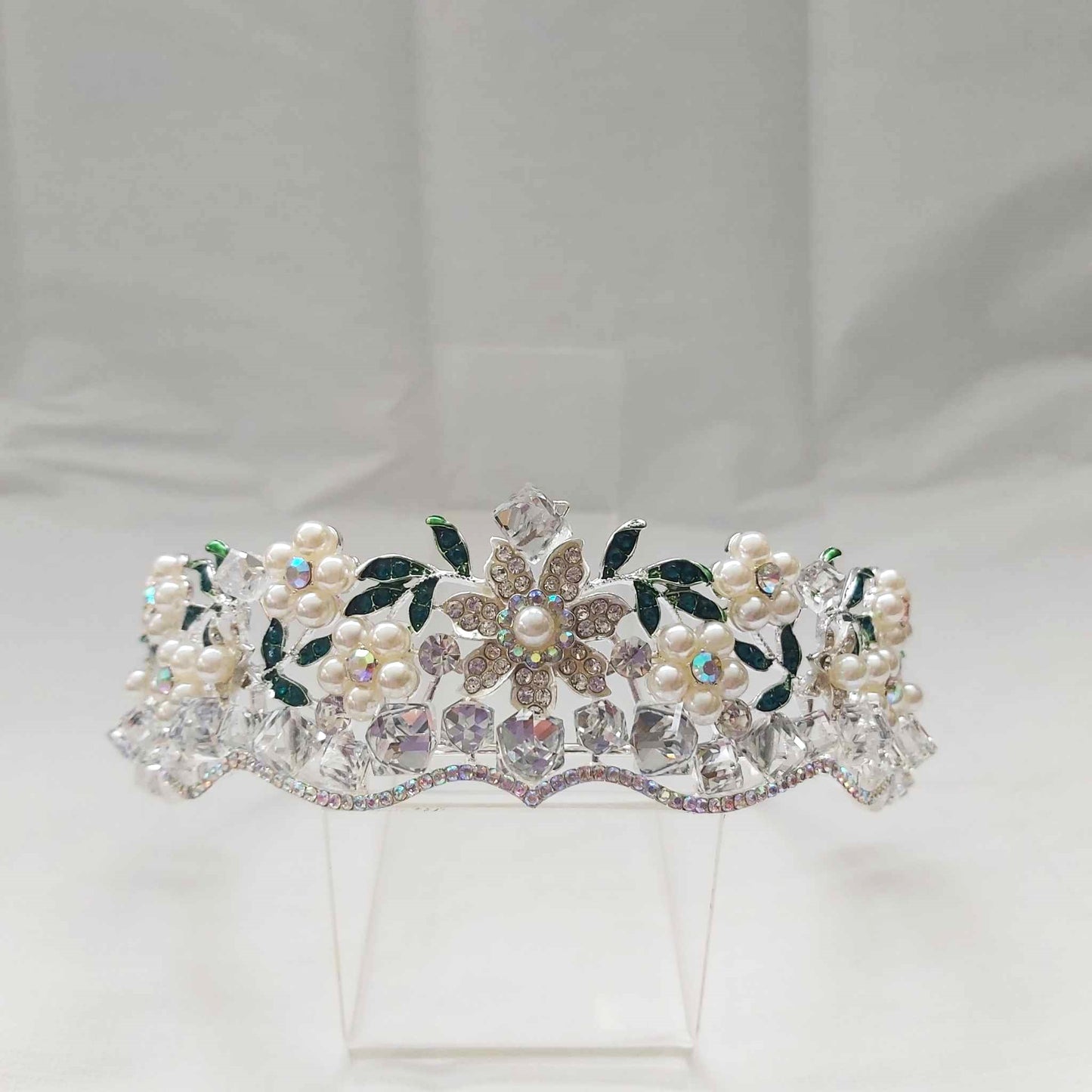 Silver Rhinestones Crown Tiara Baroque (CR34)