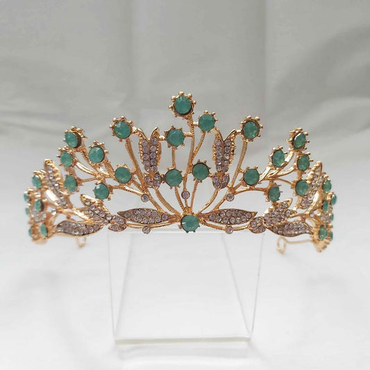 Green Rhinestones Crown Tiara Baroque (CR35)