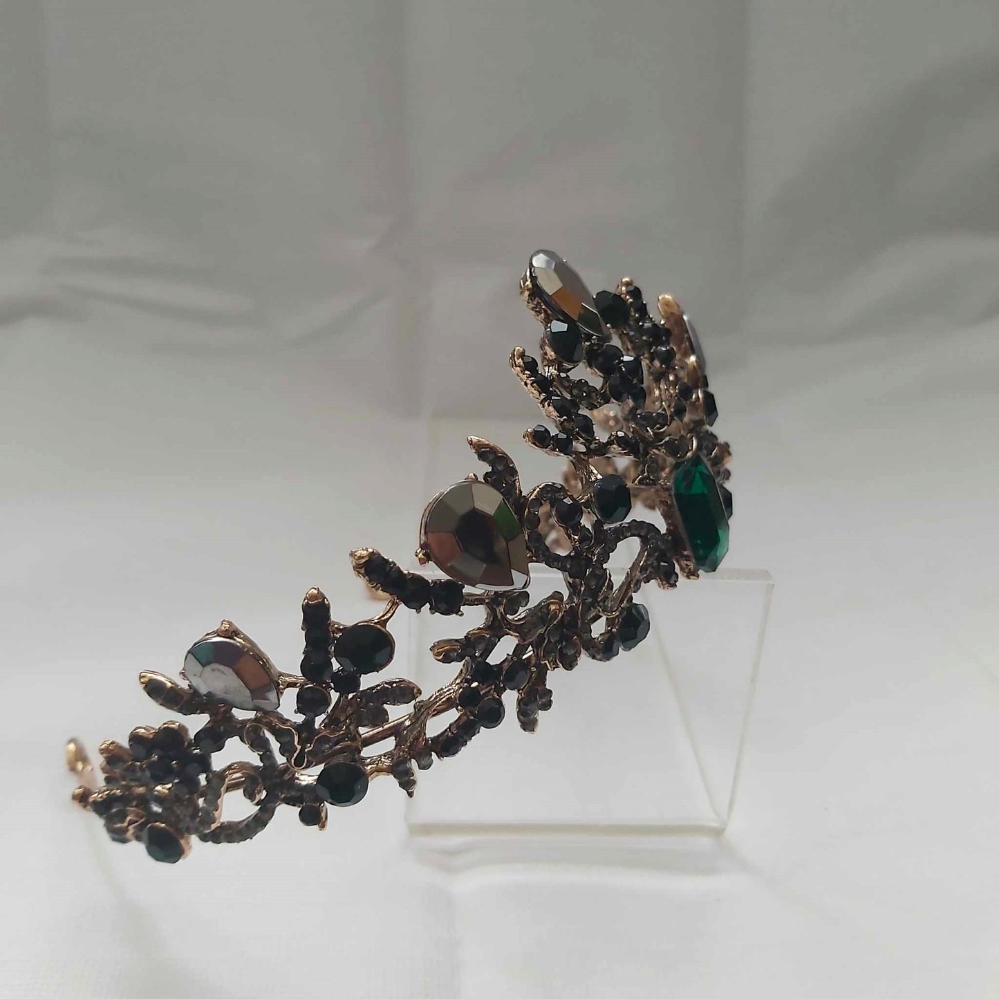 Green Rhinestones Crown Tiara Baroque (CR36)