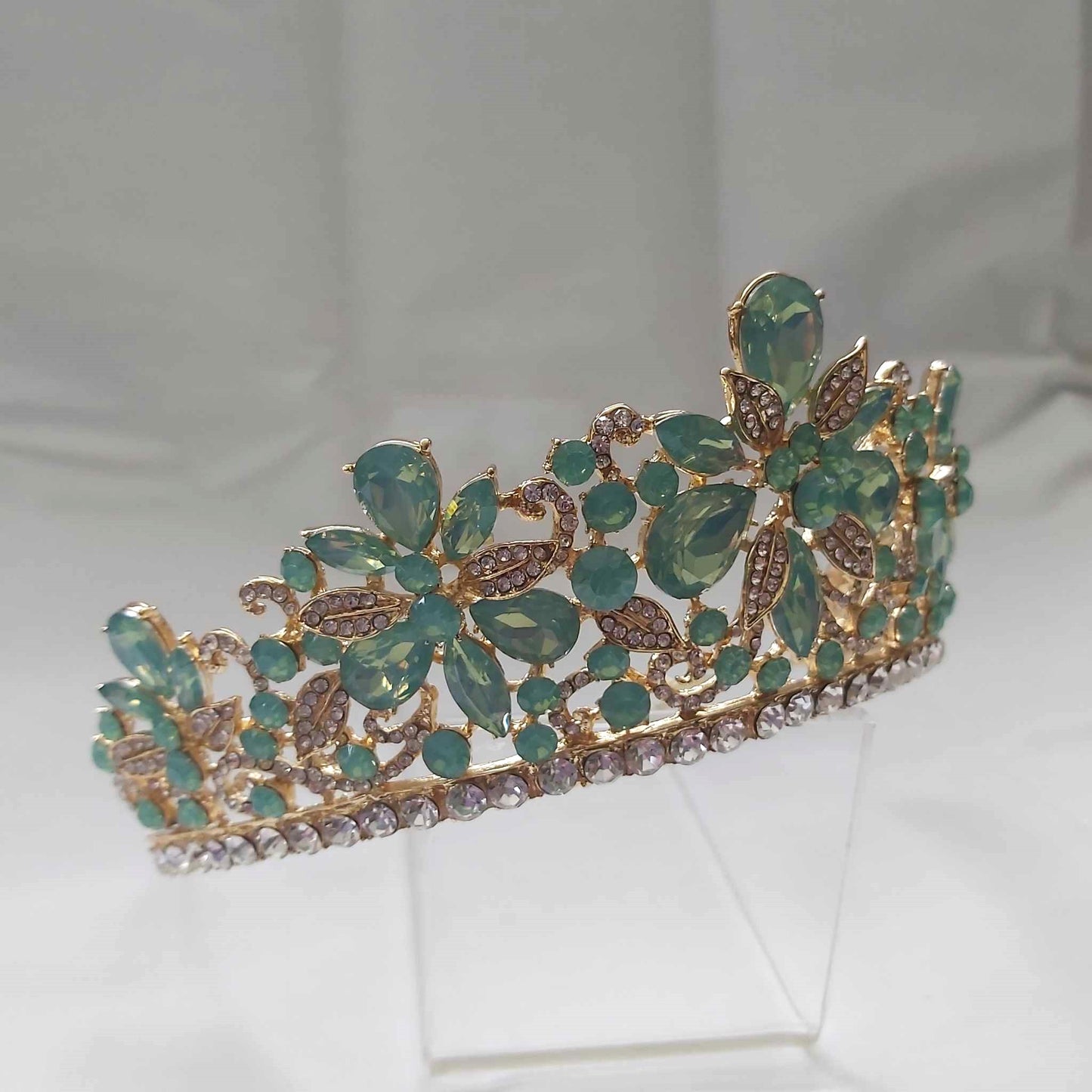 Green Rhinestones Crown Tiara Baroque (CR37)
