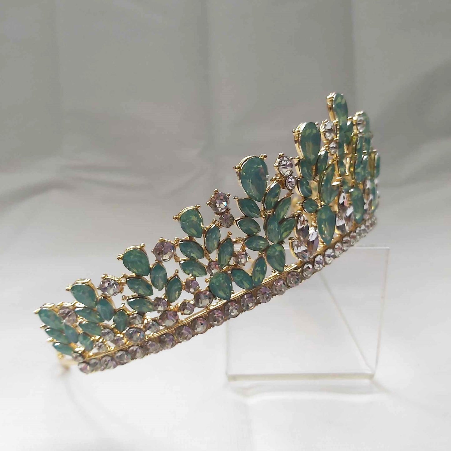 Green Rhinestones Crown Tiara Baroque Handmade (CR38)
