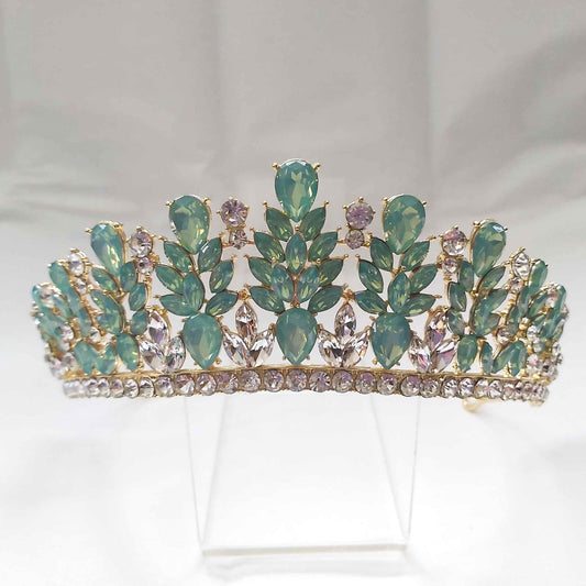 Green Rhinestones Crown Tiara Baroque (CR38)