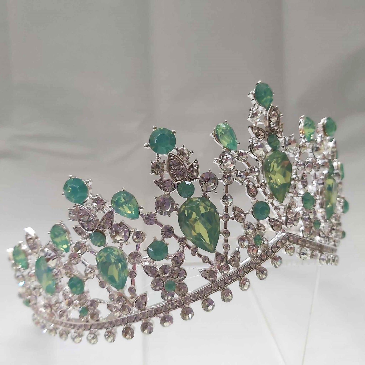 Green Rhinestones Crown Tiara Baroque (CR39)