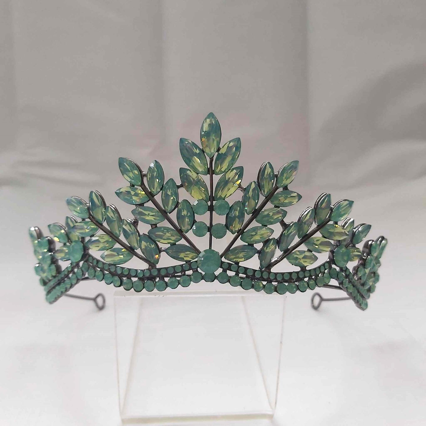 Green Rhinestones Crown Tiara Baroque (CR40)