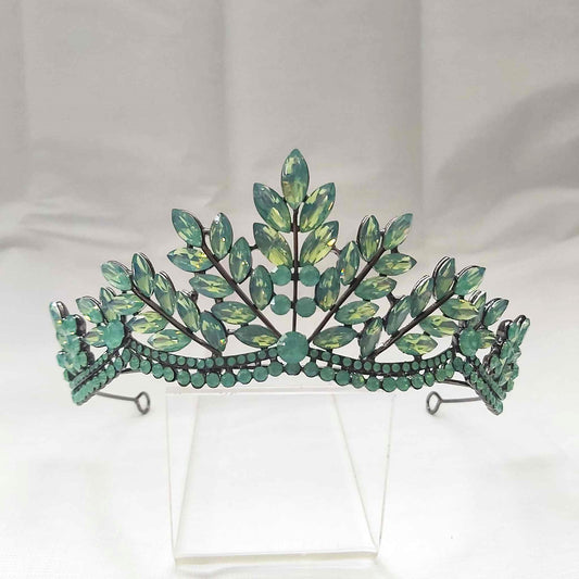 Green Rhinestones Crown Tiara Baroque (CR40)