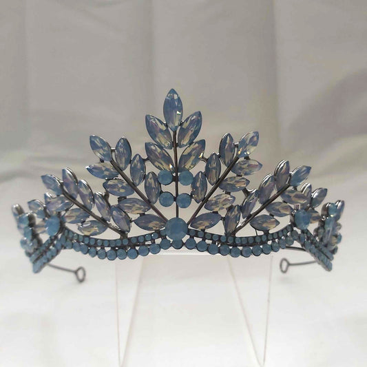 Blue Rhinestones Crown Tiara Baroque Handmade (CR42)