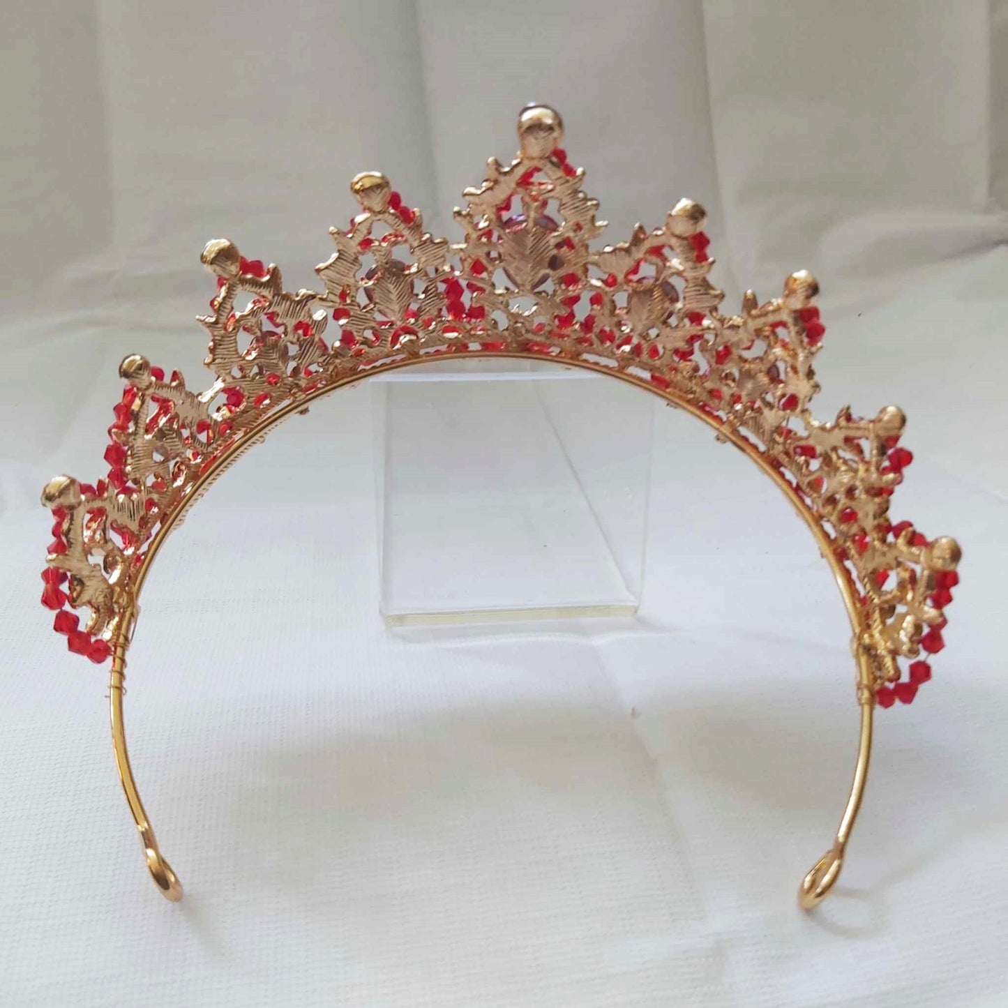 Red Rhinestones Crown Tiara Baroque Handmade (CR43)