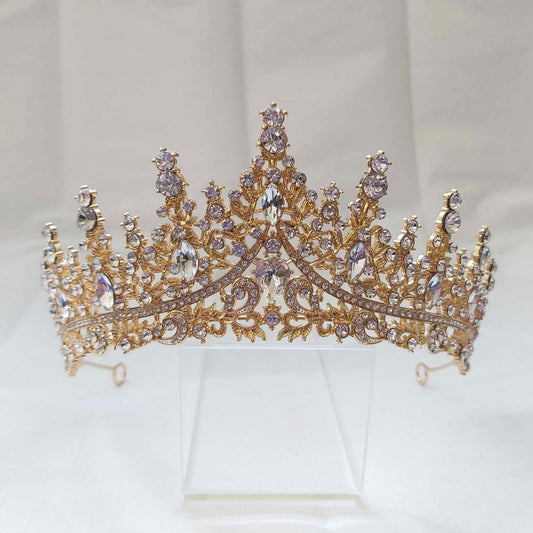 Gold Rhinestones Crown Tiara Baroque Handmade (CR44)