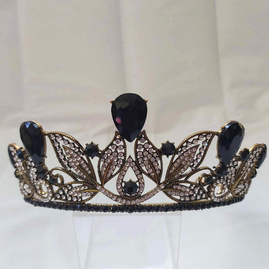 Black Rhinestones Crown Tiara Baroque Handmade (CR45)