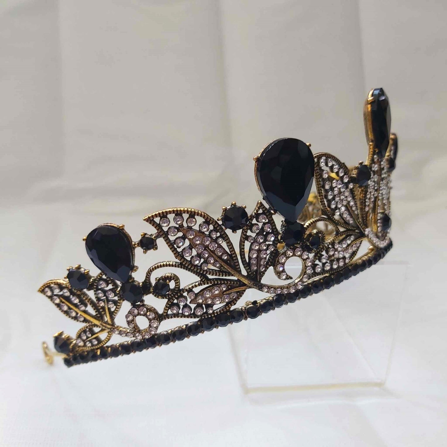 Black Rhinestones Crown Tiara Baroque (CR45)