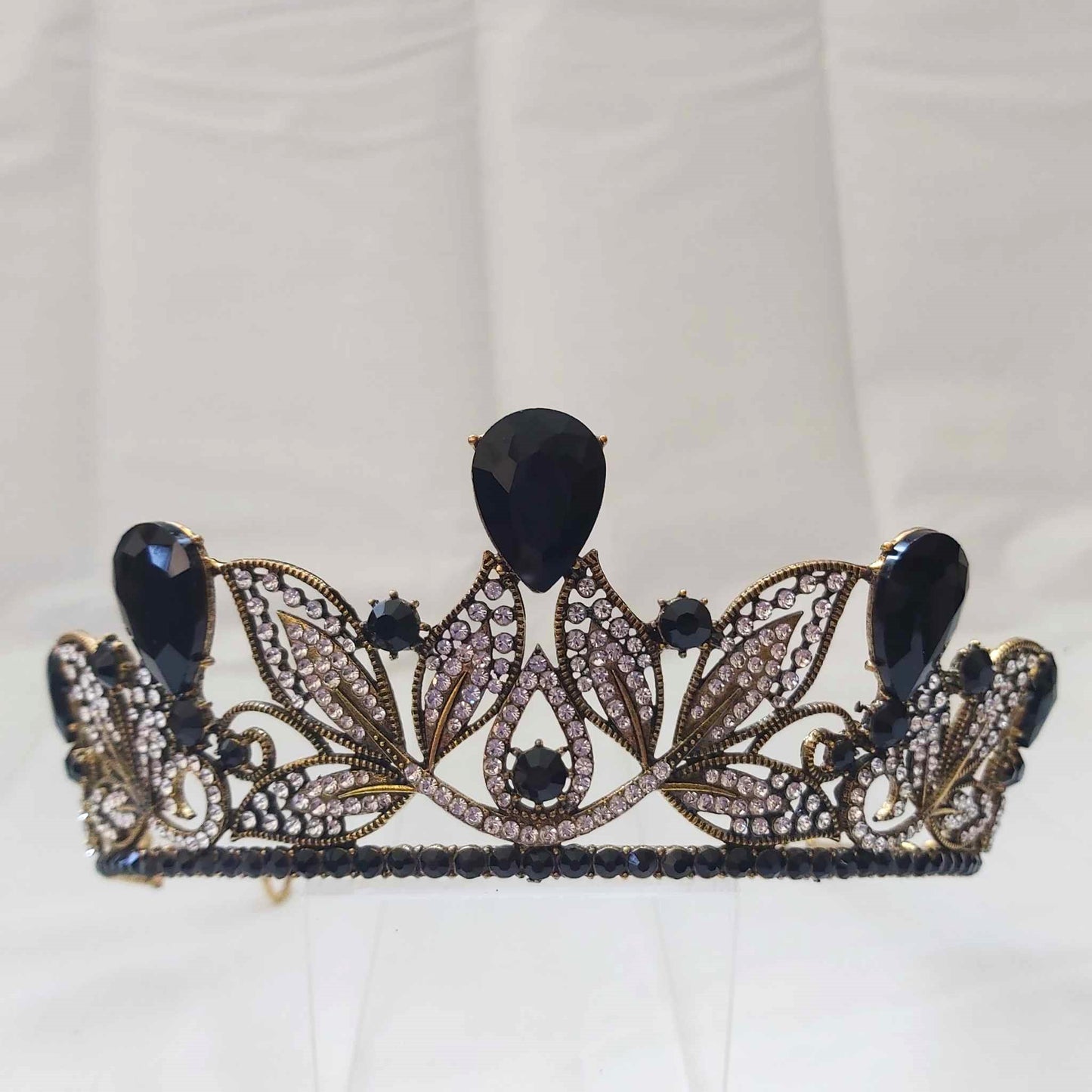 Black Rhinestones Crown Tiara Baroque (CR45)