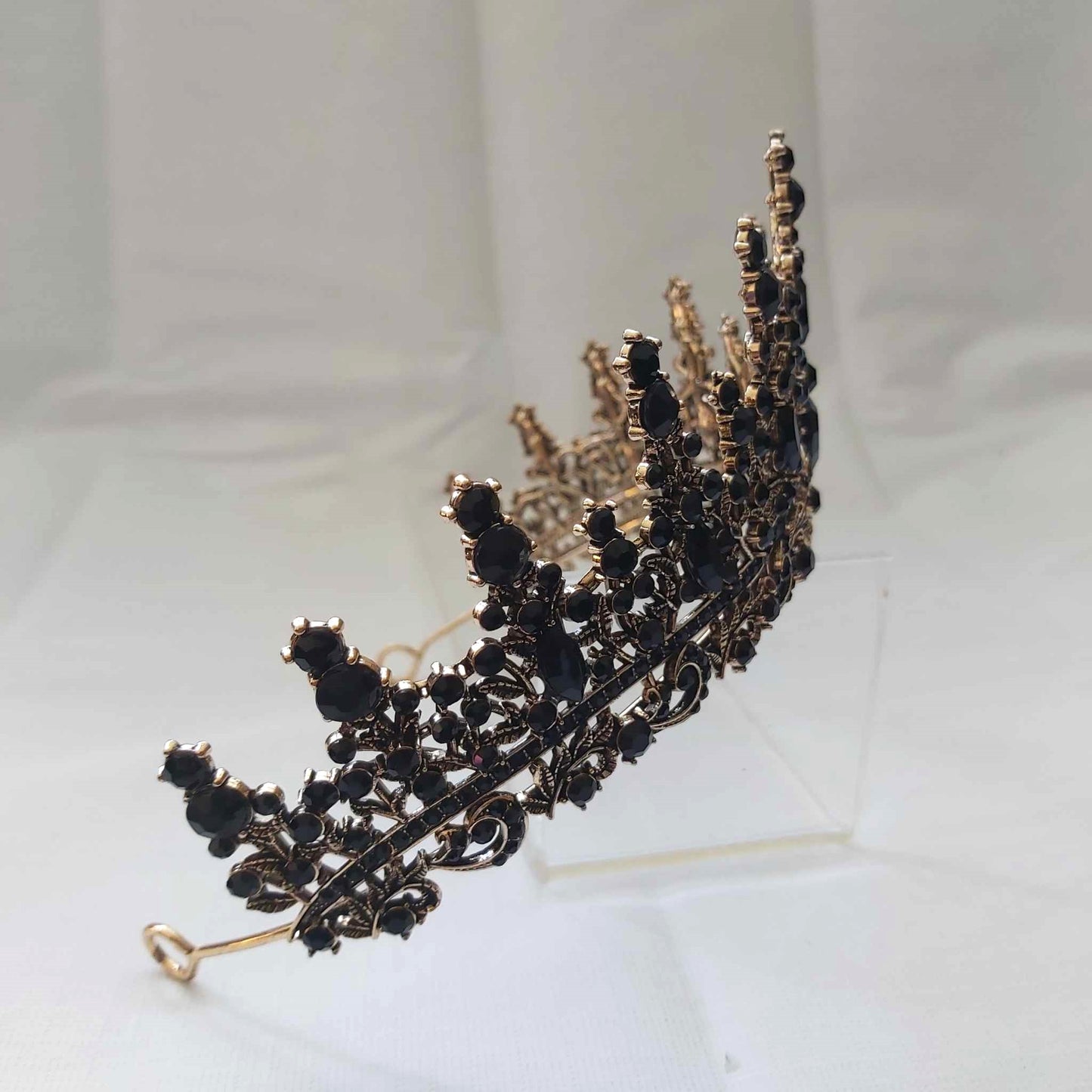 Black Rhinestones Crown Tiara Baroque Handmade (CR46)