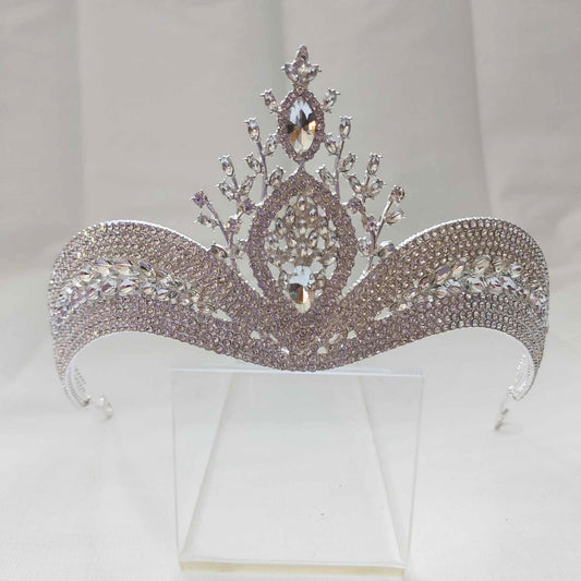 Silver Rhinestones Crown Tiara Baroque Handmade (CR49)