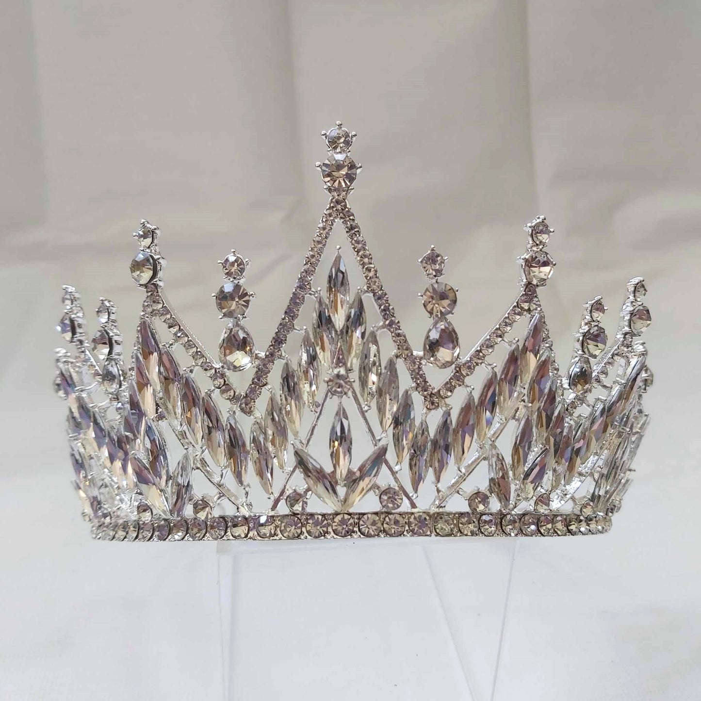 Silver Rhinestones Crown Tiara Baroque (CR50)