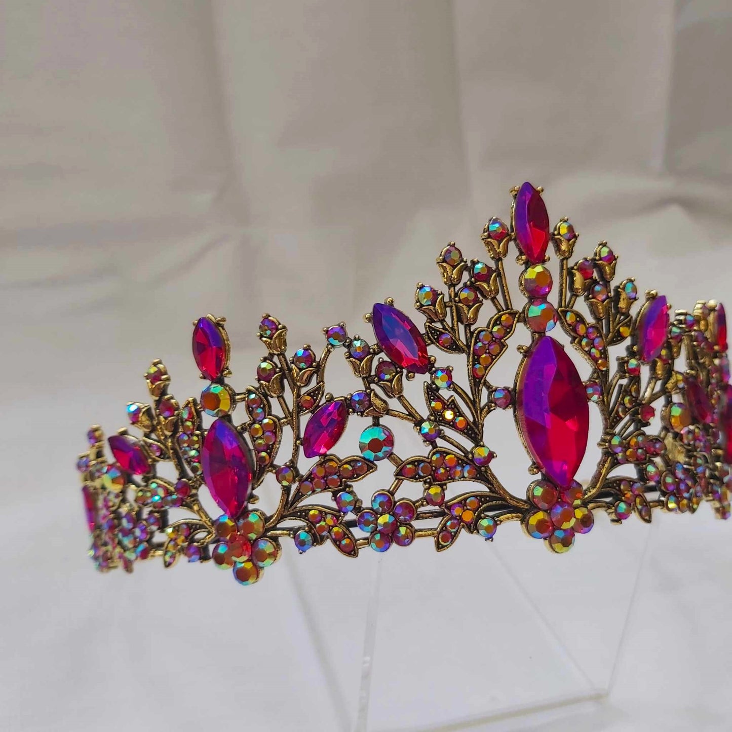 Pink Rhinestones Crown Tiara Baroque (CR51)