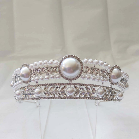 Silver Rhinestones Crown Tiara Baroque Handmade (CR53)