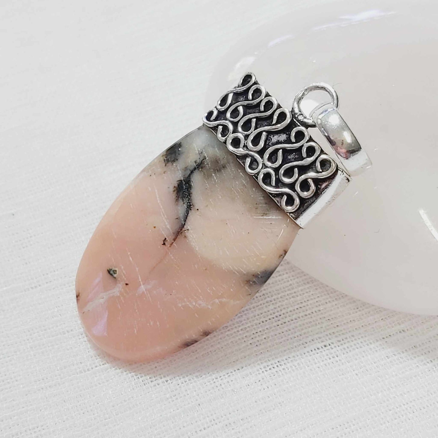 Pink Opal Gemstone Crystal Pendant (E723)