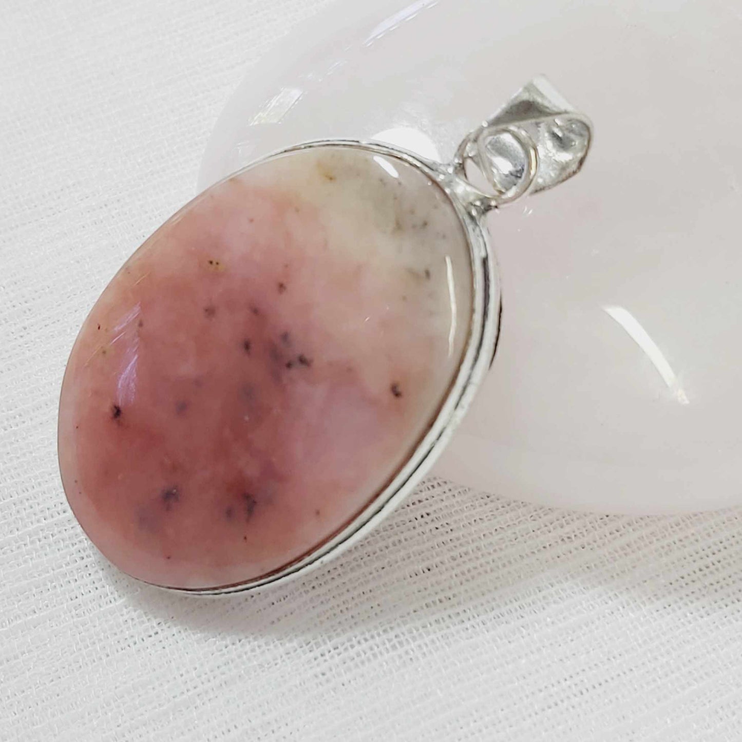 Pink Opal Gemstone Crystal Pendant (E725)