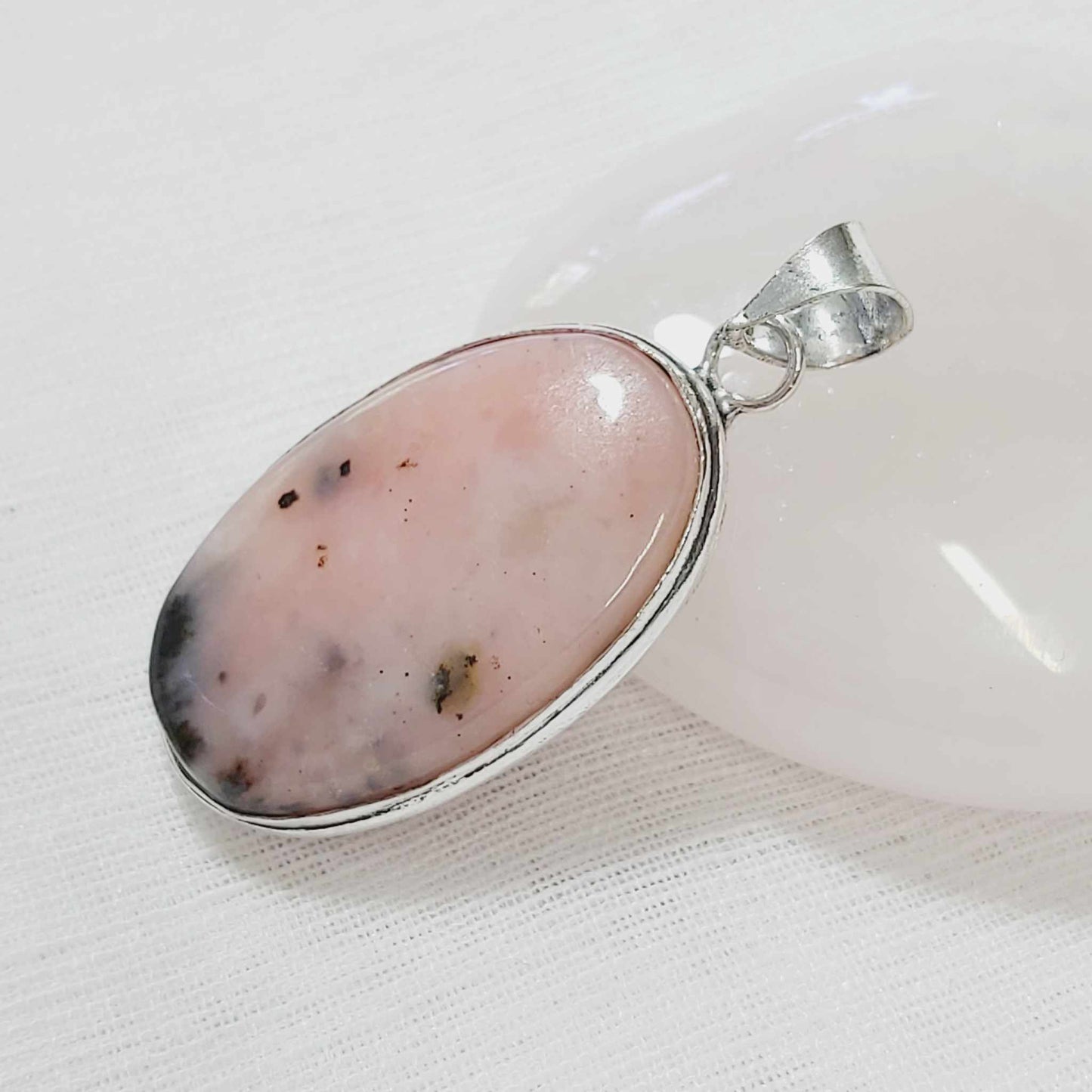 Pink Opal Gemstone Crystal Pendant (E726)