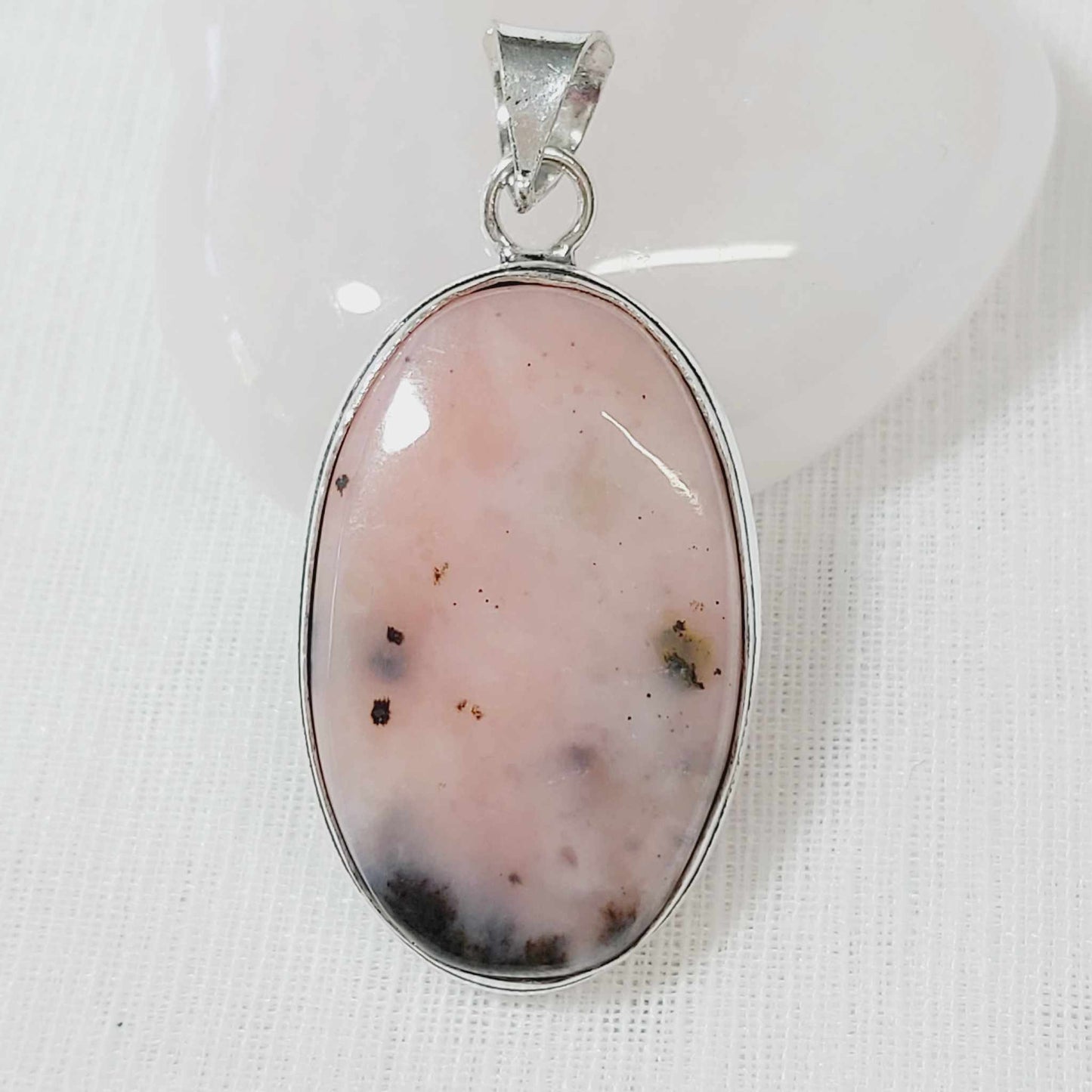 Pink Opal Gemstone Crystal Pendant (E726)