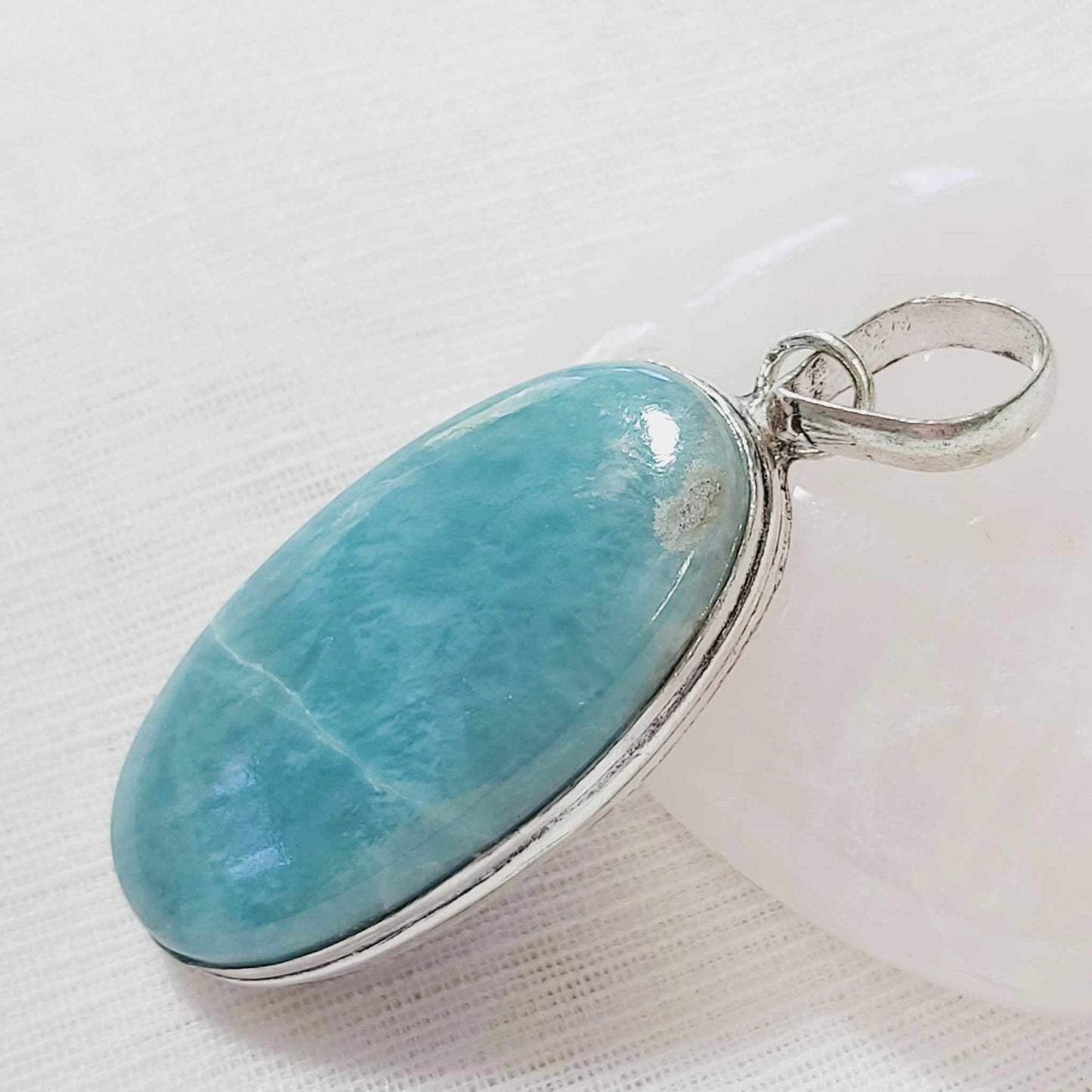 Larimar Pectolite Gemstone Crystal Goddess Pendant (E761)