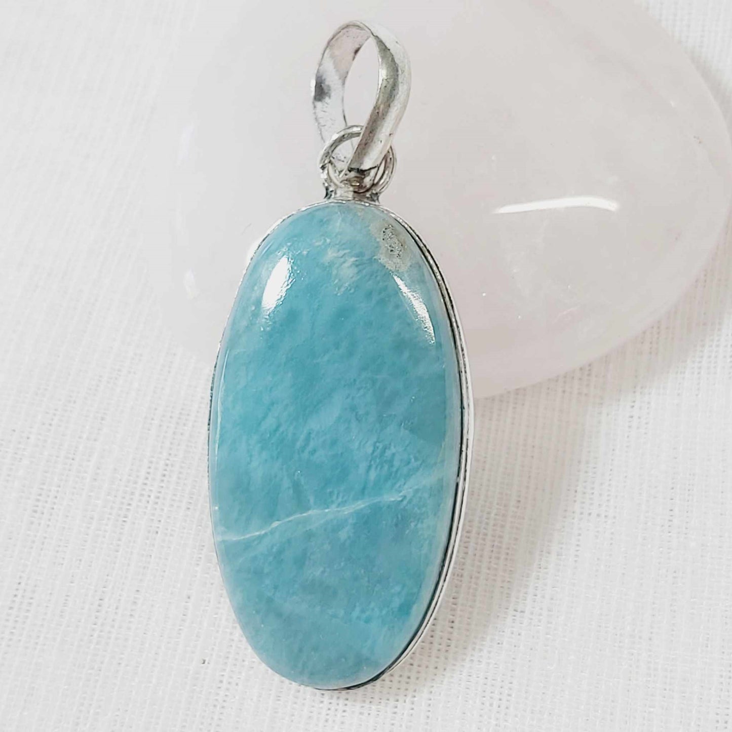 Larimar Pectolite Gemstone Crystal Goddess Pendant (E761)