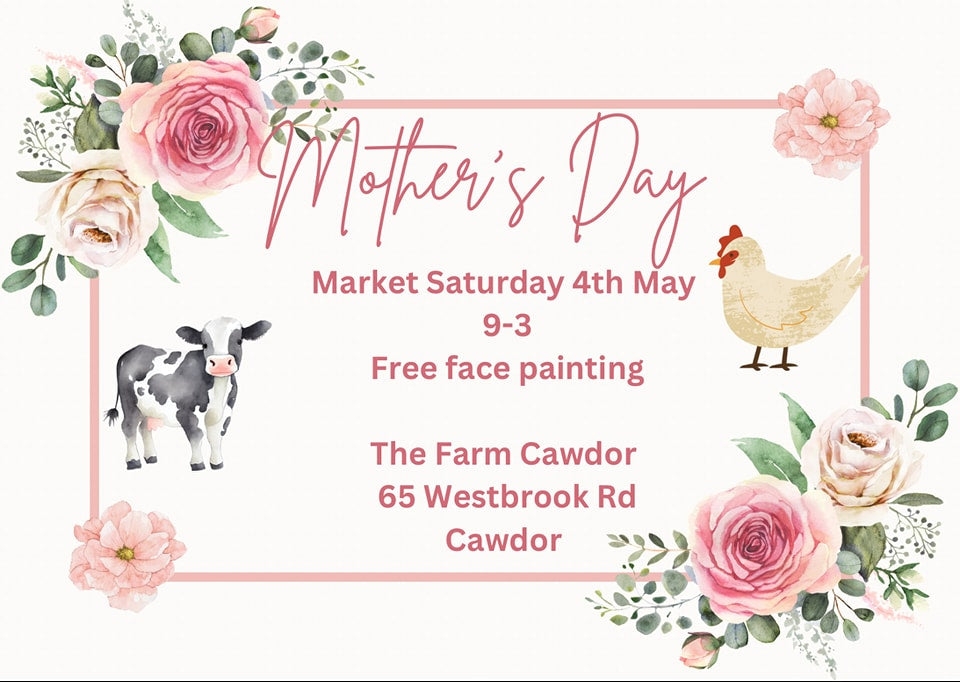 A poster which states Kaftan 9 is attending a Mother Day Market Event on Saturday 4th May at 65 Westbrook Road, Cawdor between 9am to 3pm