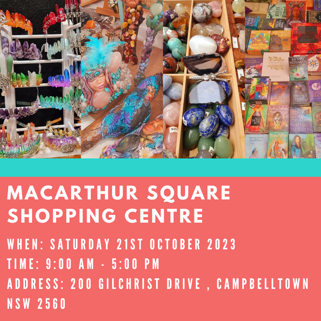 A poster with text that states Kaftan 9 will have a small pop up stall at Macarthur Square Shopping Centre on Saturday 21st October 2023 between 9am to 5pm on Level 3 outside of Coles