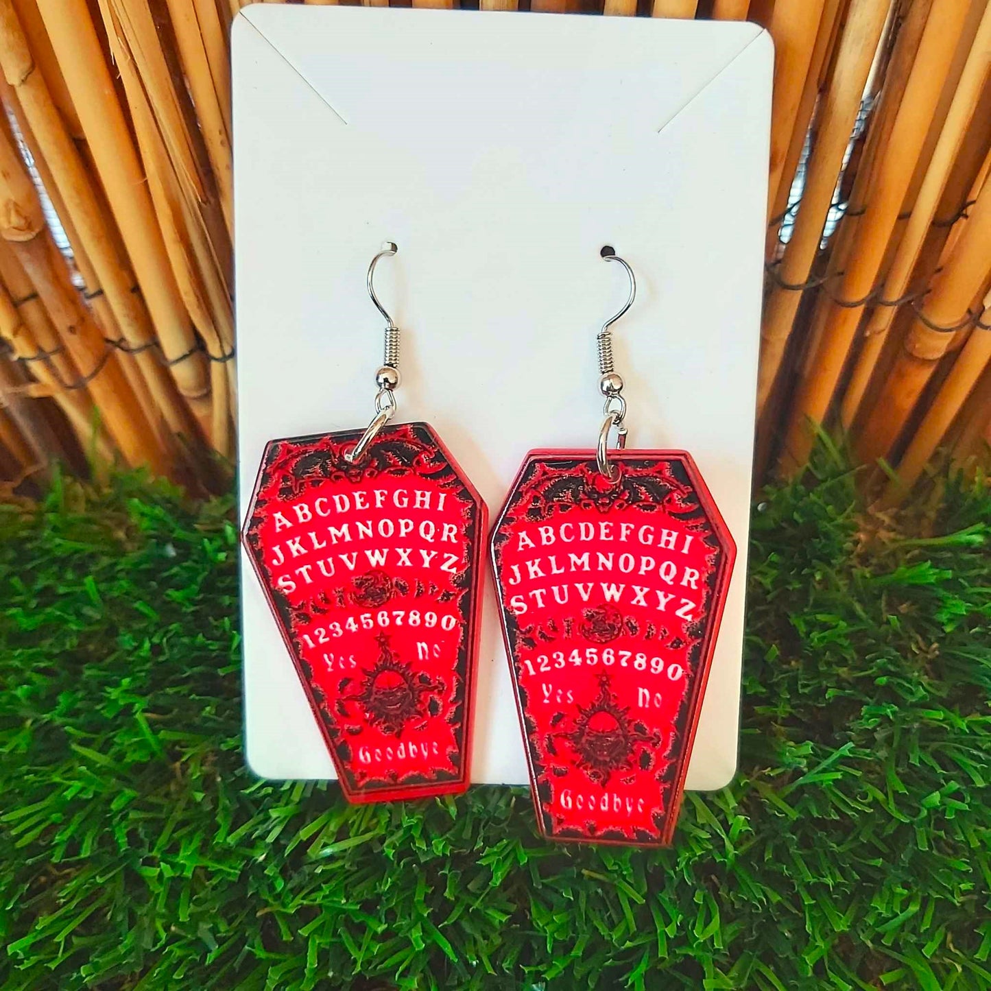 Handmade Red Coffin Earrings